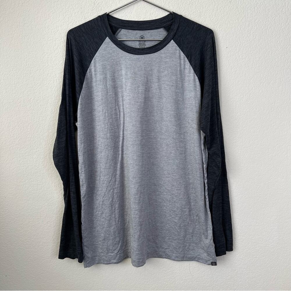 Gaiam raglan baseball tee T-shirt top light dark heather gray long sleeve